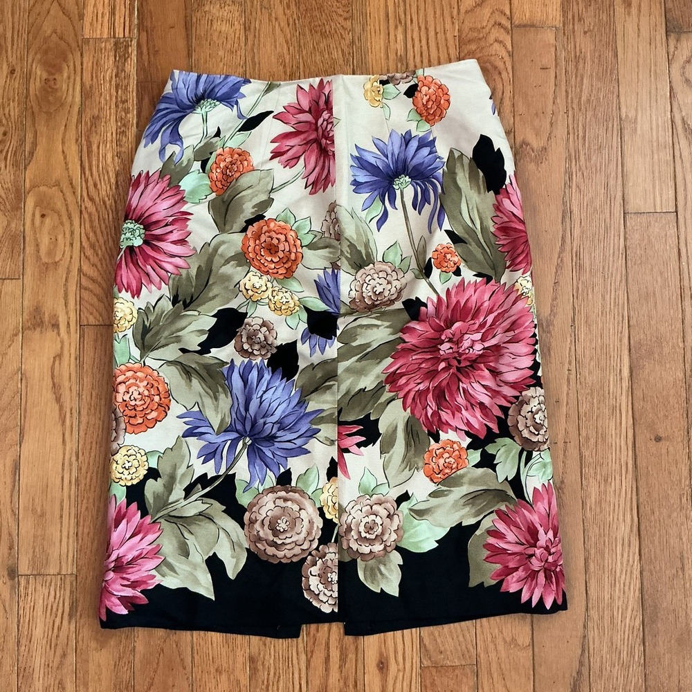 VINTAGE TALBOTS 90s floral silk and wool knee length pencil skirt size 2